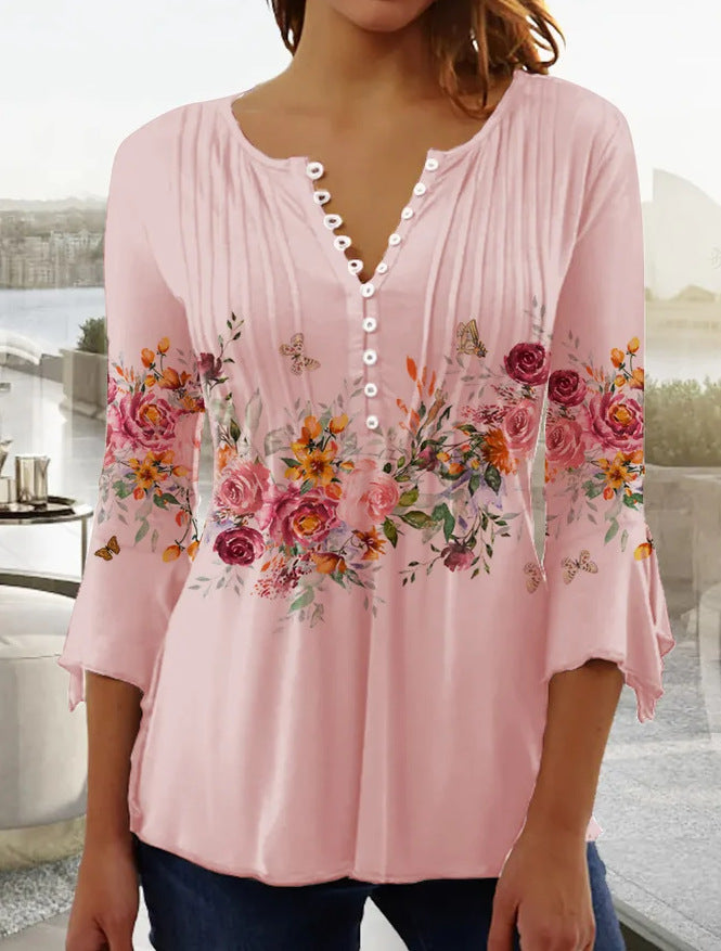 Damska Koszulka z Nadrukiem V-Neck