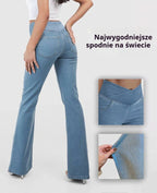 Wysokiej talii dżinsy szerokie nogawki, modelujące pośladki